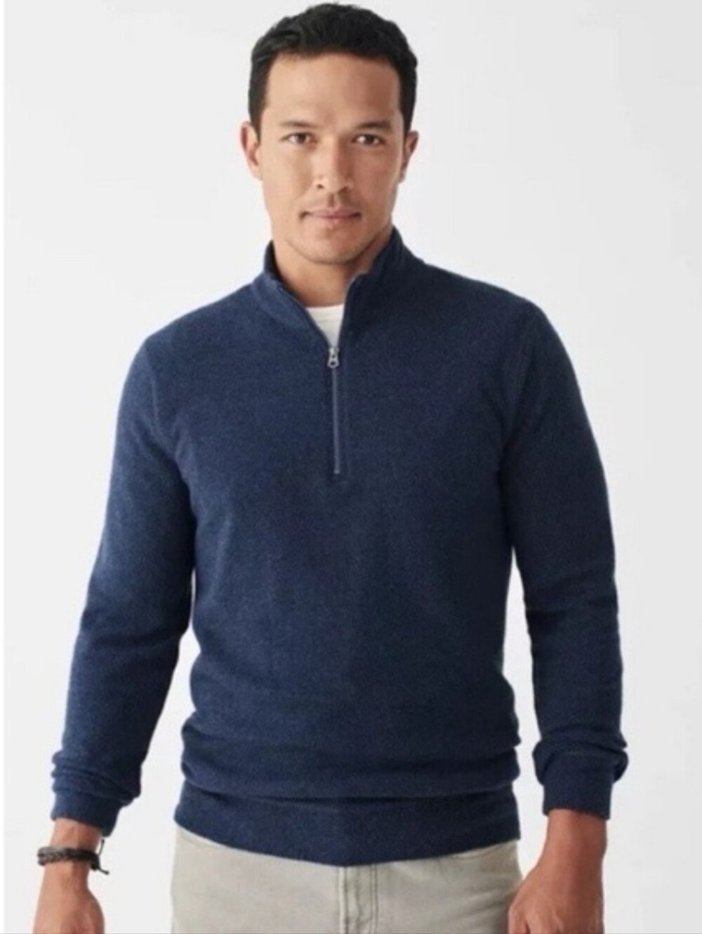 Faherty Men's Legend Quarter-Zip Textured Sweater Shirt in Navy Blue Sz M